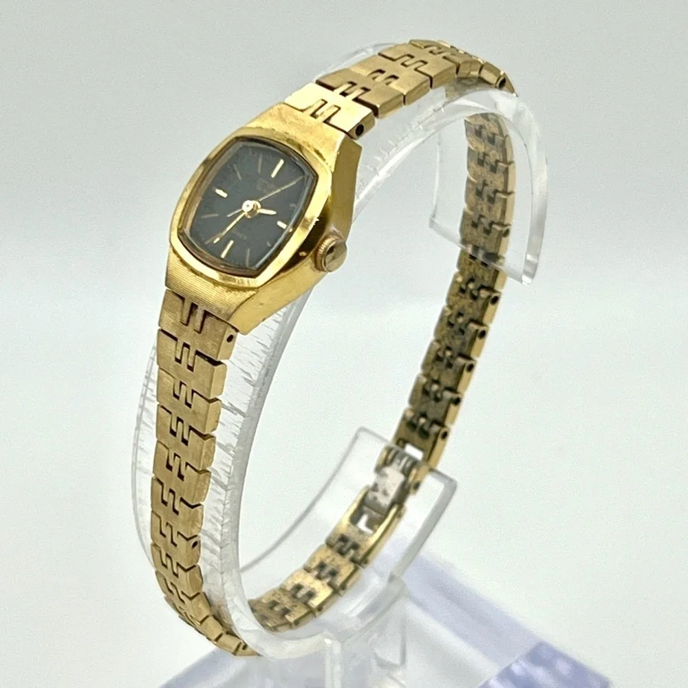 Citizen Vintage Rectangular Gold Plated Gold  Black tones Ladies Watch Working